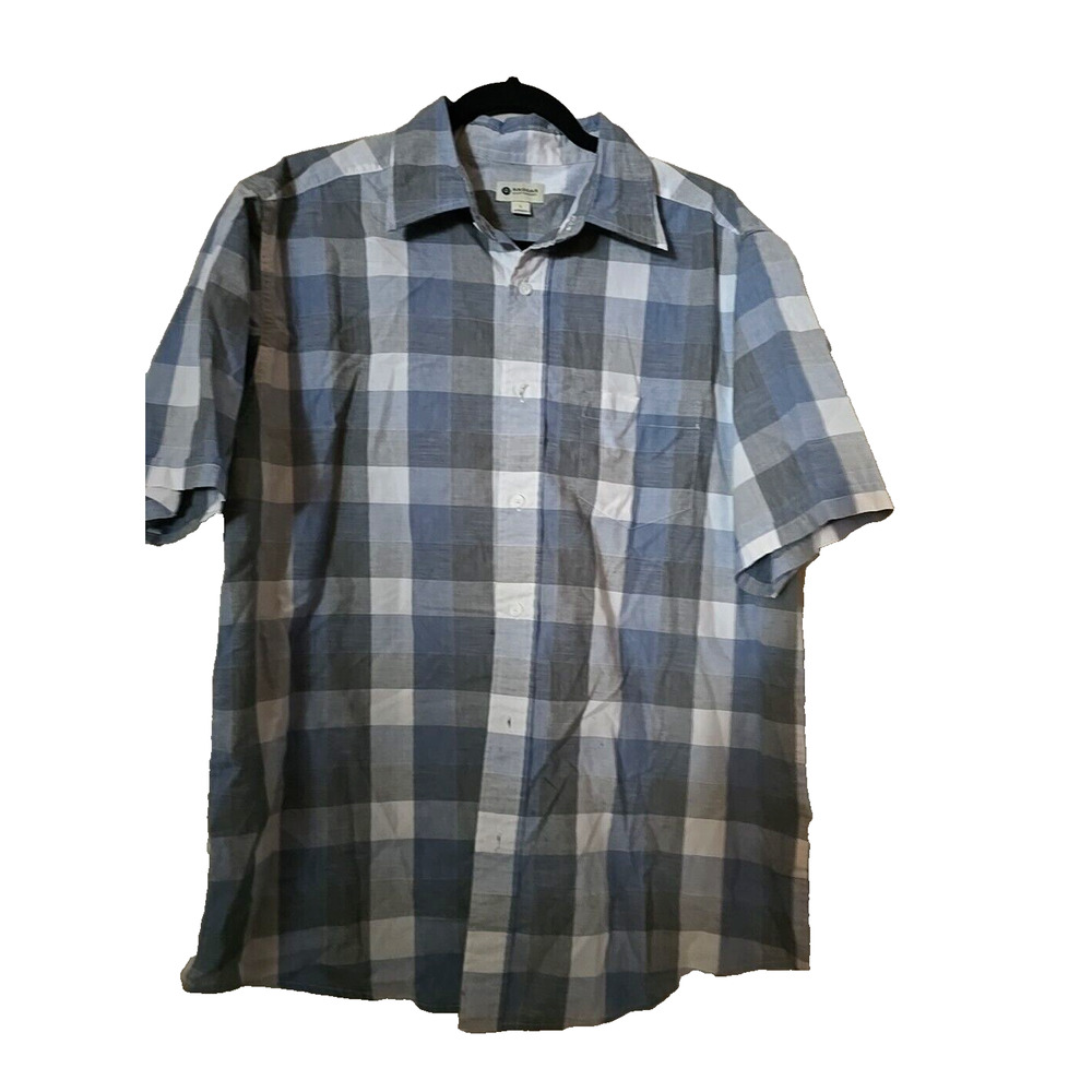 Haggar Blue Check Pocket Short Sleeve Preppy Button Down Shirt Men's Size Large